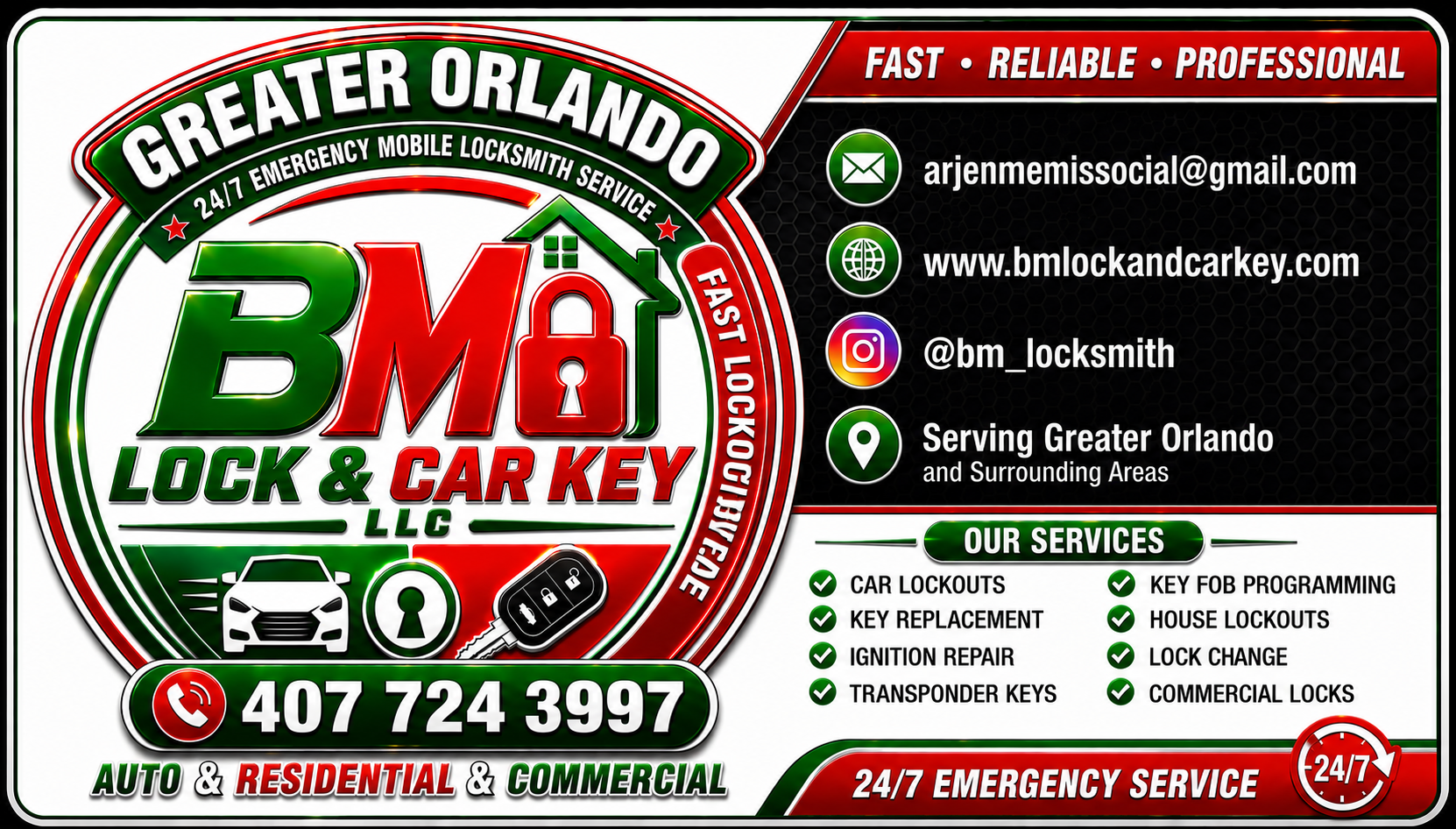 BM Lock & Car Key LLC — Greater Orlando 24/7 Emergency Mobile Locksmith Service
